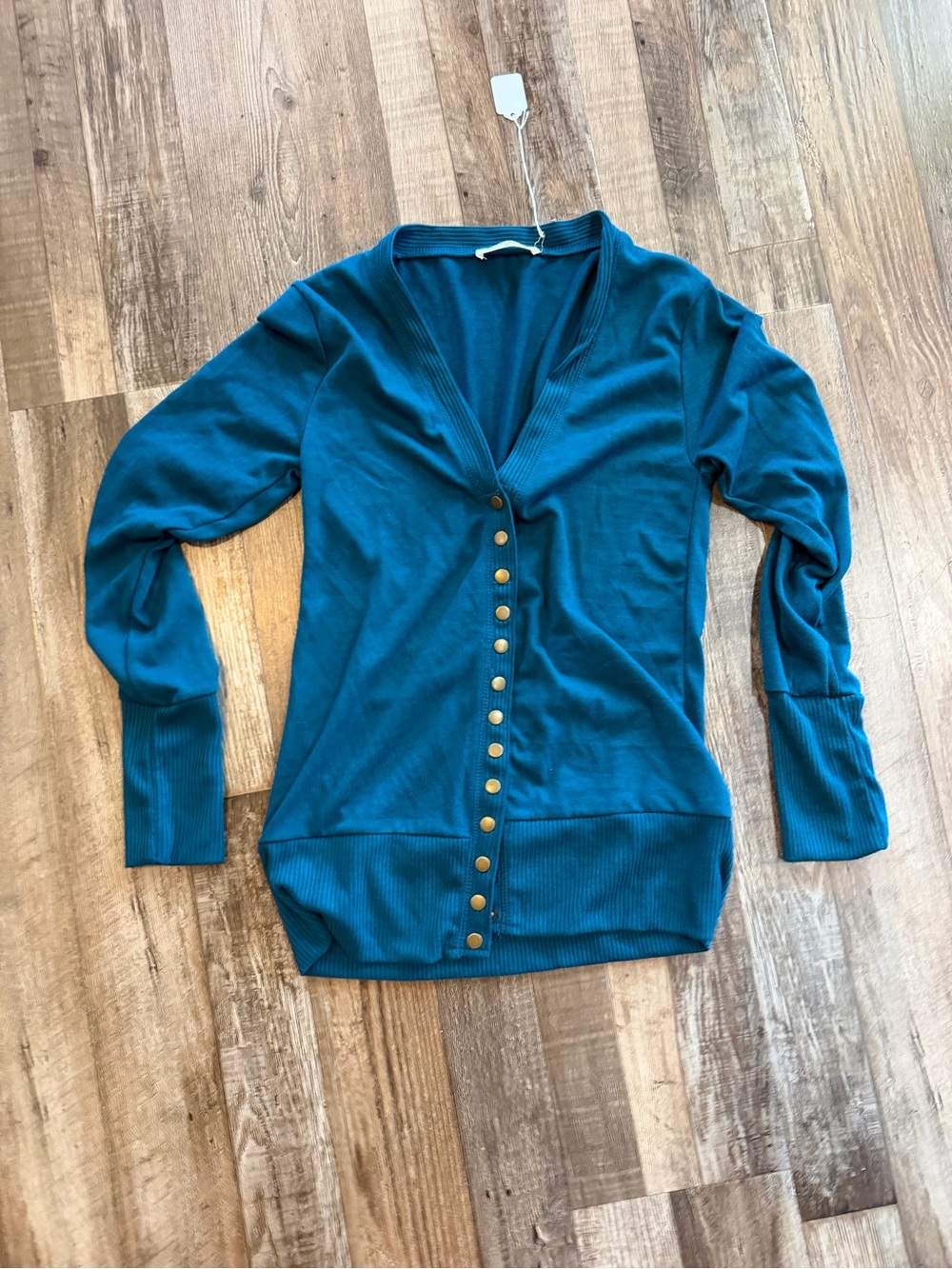 Zenana Outfitters Teal snap-Front V-Neck Cardigan Sz M